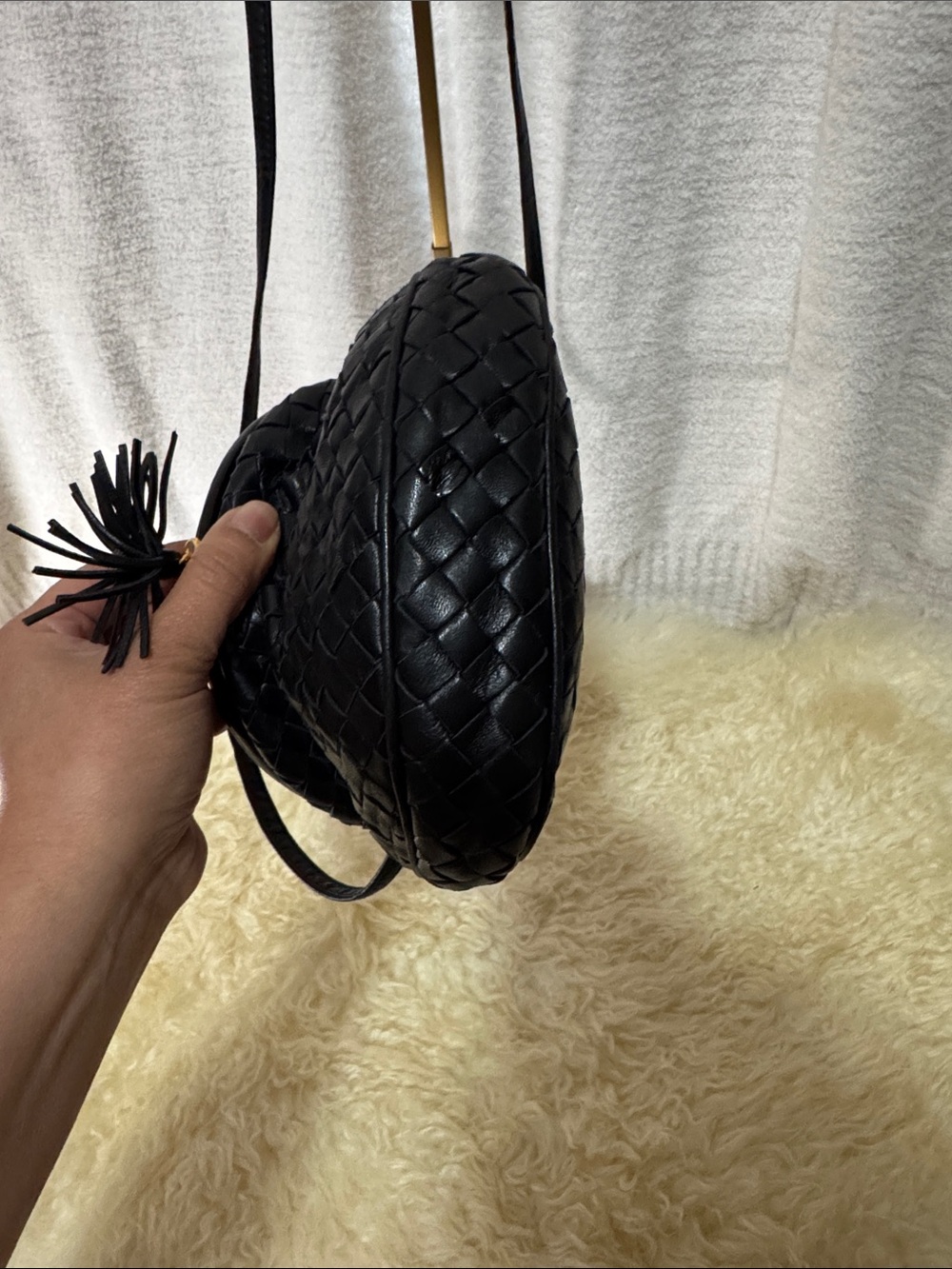 Bottega Veneta Black Woven Leather Crossbody with Tassel - Picture 5 of 10